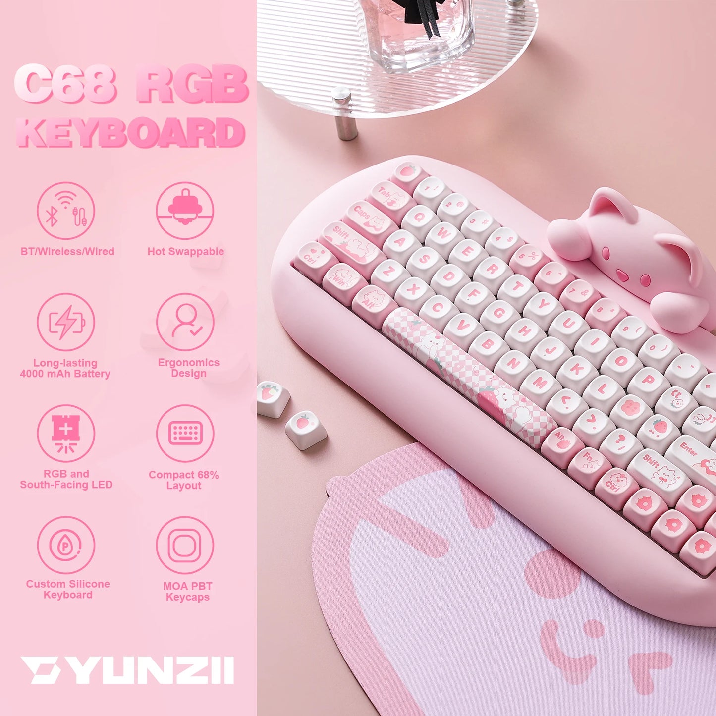 YUNZII C68 Wireless Gaming Keyboard