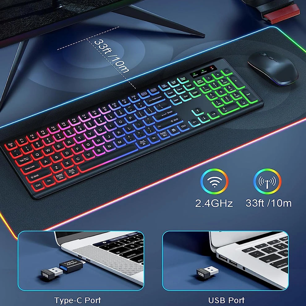Wireless Keyboard and Mouse Combo RGB Backlit